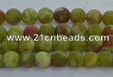 CRO1150 15.5 inches 4mm round matte green dragon serpentine jasper beads