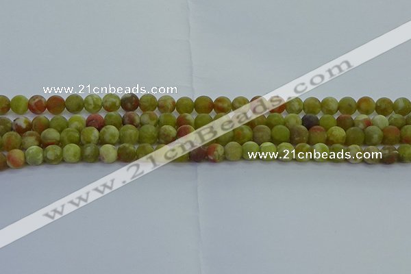 CRO1151 15.5 inches 6mm round matte green dragon serpentine jasper beads