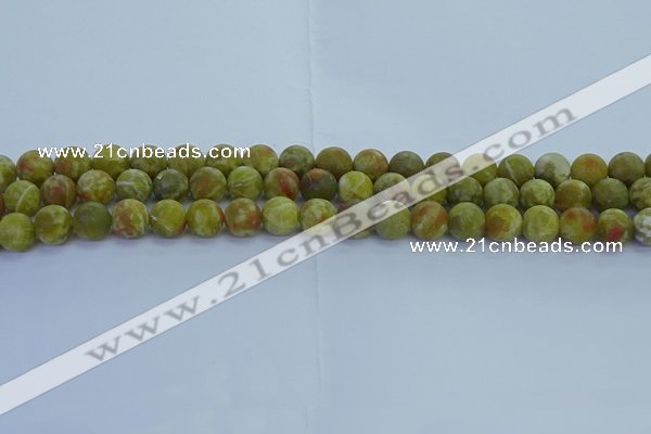 CRO1152 15.5 inches 8mm round matte green dragon serpentine jasper beads