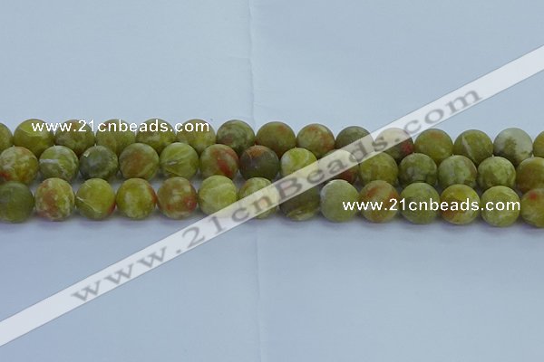 CRO1154 15.5 inches 12mm round matte green dragon serpentine jasper beads