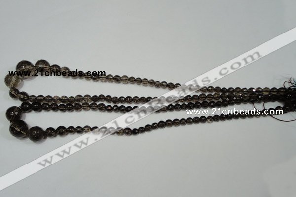 CRO743 15.5 inches 6mm – 14mm faceted round smoky quartz beads