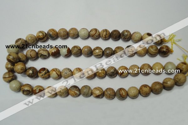 CRO763 15.5 inches 10mm faceted round picture jasper beads wholesale