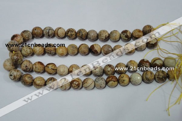 CRO765 15.5 inches 14mm faceted round picture jasper beads wholesale