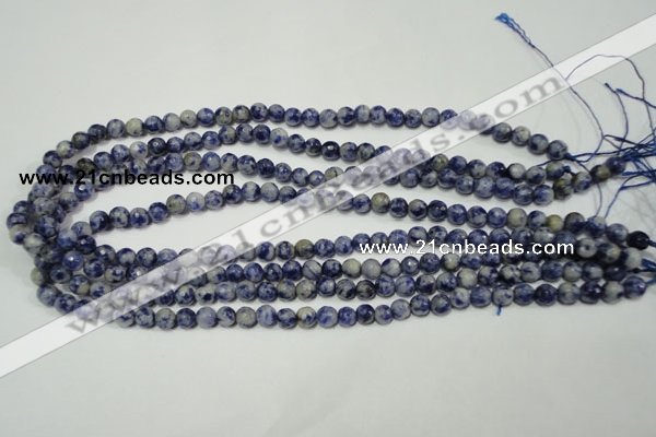 CRO771 15.5 inches 6mm faceted round blue spot stone beads wholesale