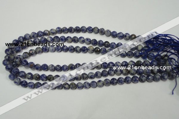 CRO772 15.5 inches 8mm faceted round blue spot stone beads wholesale