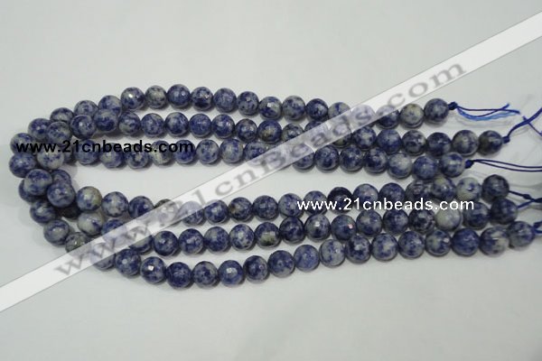 CRO773 15.5 inches 10mm faceted round blue spot stone beads wholesale