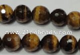 CRO785 15.5 inches 14mm faceted round yellow tiger eye beads wholesale