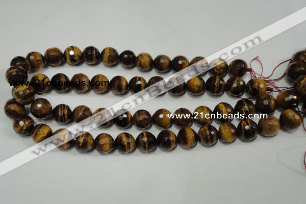 CRO785 15.5 inches 14mm faceted round yellow tiger eye beads wholesale