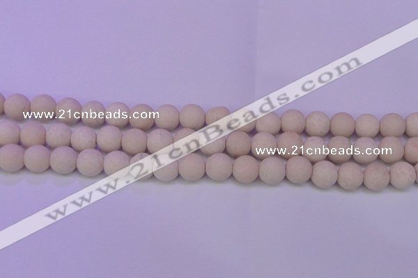 CRO795 15.5 inches 14mm round matte rice white fossil beads