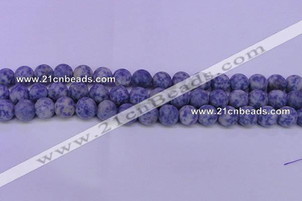 CRO855 15.5 inches 14mm round matte blue spot beads