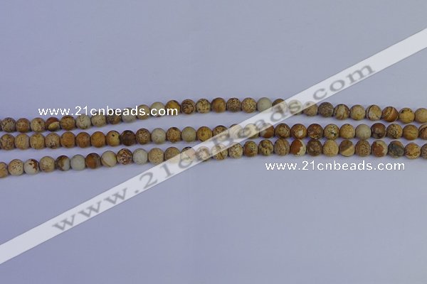 CRO970 15.5 inches 4mm round matte picture jasper beads wholesale