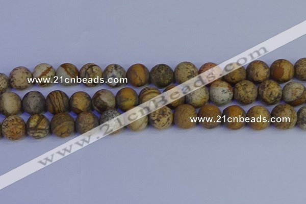 CRO975 15.5 inches 14mm round matte picture jasper beads wholesale