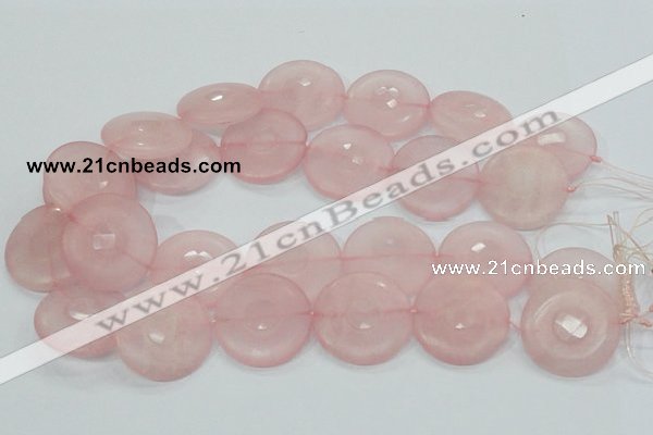 CRQ111 15.5 inches 30mm faceted coin natural rose quartz beads