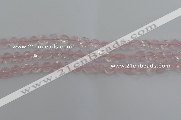 CRQ136 15.5 inches 8mm faceted coin natural rose quartz beads