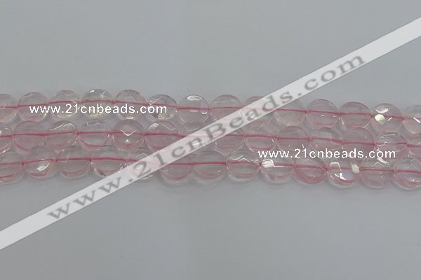 CRQ138 15.5 inches 12mm faceted coin natural rose quartz beads