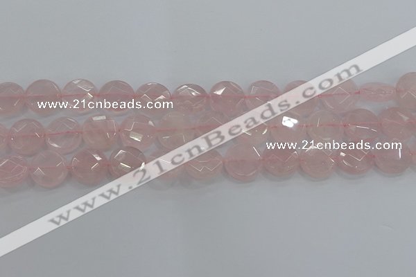 CRQ139 15.5 inches 15mm faceted coin natural rose quartz beads