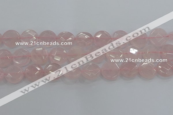 CRQ141 15.5 inches 20mm faceted coin natural rose quartz beads