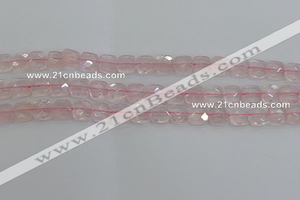 CRQ154 15.5 inches 10mm faceted square natural rose quartz beads