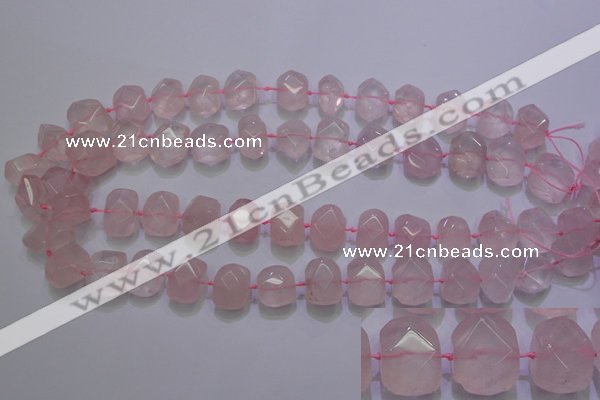 CRQ274 10*13mm – 15*17mm faceted nuggets rose quartz beads