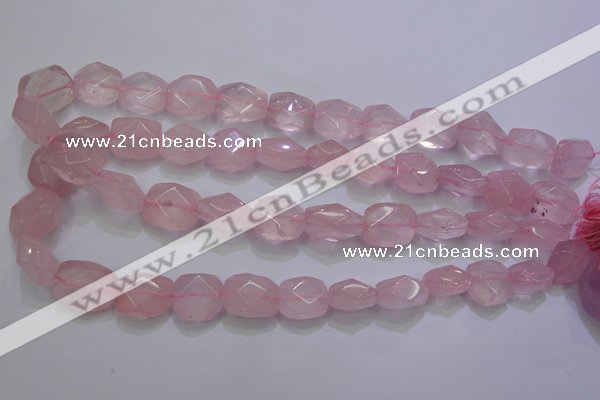 CRQ275 12*15mm – 15*19mm faceted nuggets rose quartz beads