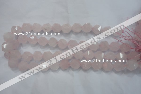 CRQ304 15 inches 14mm faceted nuggets rose quartz beads