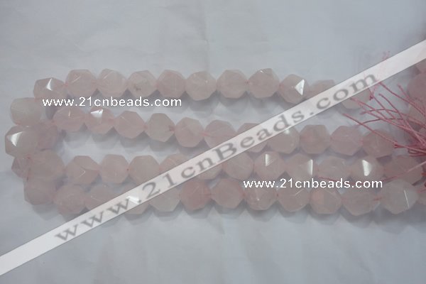 CRQ305 15 inches 16mm faceted nuggets rose quartz beads