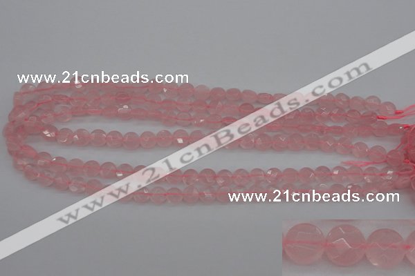 CRQ360 15.5 inches 8mm faceted coin rose quartz beads wholesale