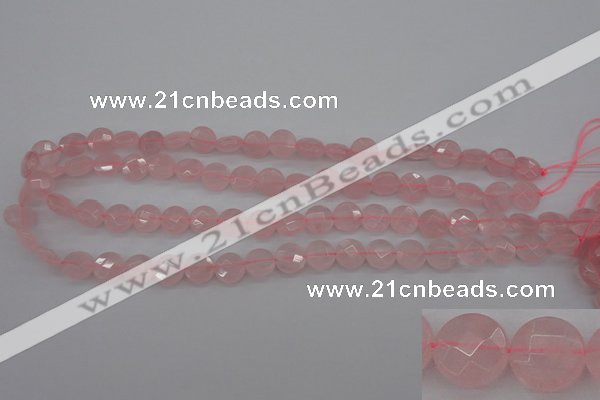 CRQ361 15.5 inches 10mm faceted coin rose quartz beads wholesale