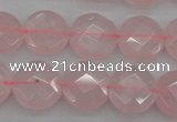 CRQ362 15.5 inches 15mm faceted coin rose quartz beads wholesale