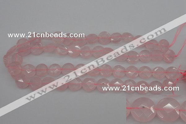 CRQ362 15.5 inches 15mm faceted coin rose quartz beads wholesale