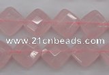 CRQ370 15.5 inches 12*12mm faceted diamond rose quartz beads