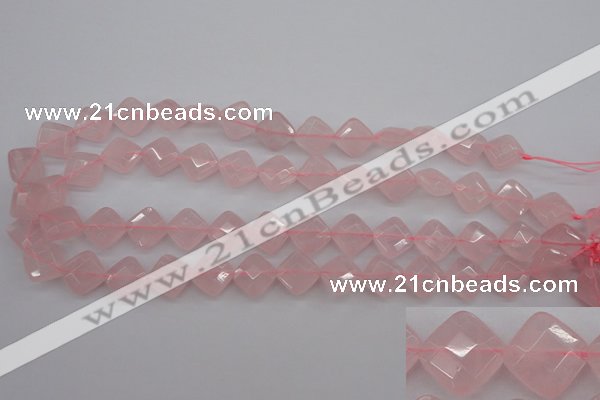 CRQ370 15.5 inches 12*12mm faceted diamond rose quartz beads