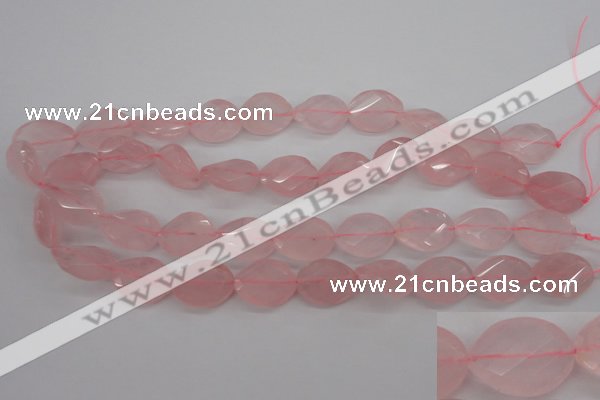 CRQ375 15.5 inches 15*20mm faceted & twisted oval rose quartz beads