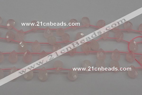 CRQ378 15.5 inches 8*12mm faceted briolette rose quartz beads