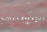 CRQ381 15.5 inches 10*30mm faceted rice rose quartz beads