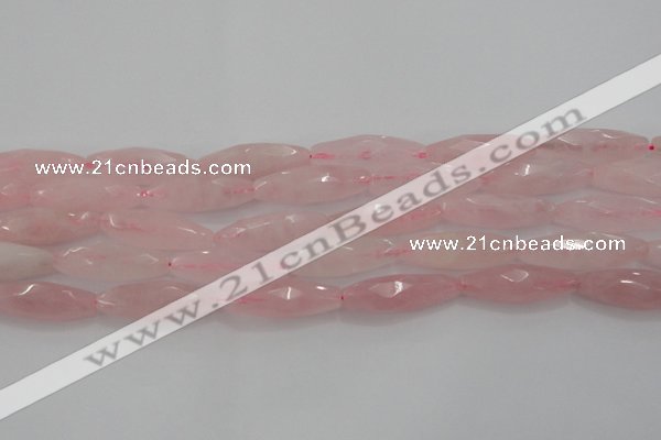 CRQ381 15.5 inches 10*30mm faceted rice rose quartz beads