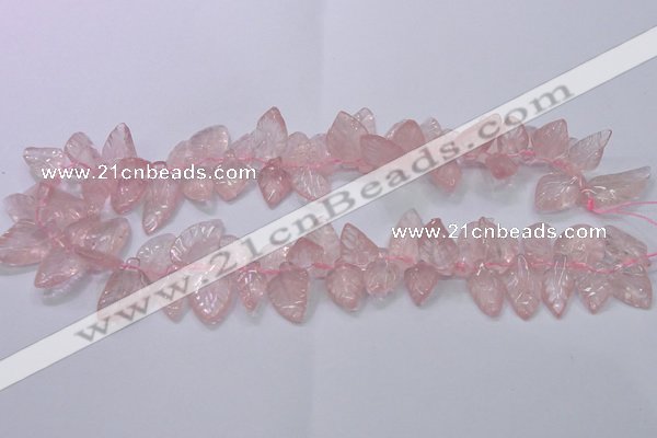 CRQ385 15.5 inches 15*18mm - 15*25mm carved leaf rose quartz beads