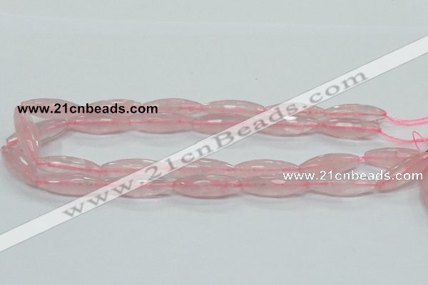 CRQ40 15.5 inches 10*30mm faceted rice natural rose quartz beads
