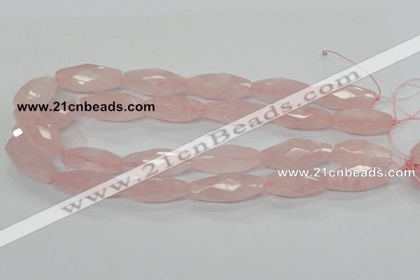 CRQ41 15.5 inches 14*32mm faceted rice natural rose quartz beads