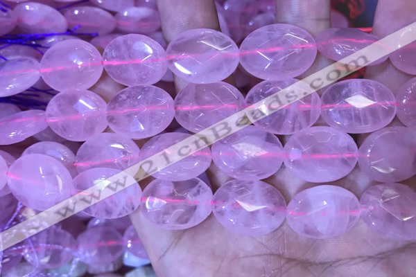 CRQ437 15.5 inches 15*20mm faceted oval rose quartz beads wholesale