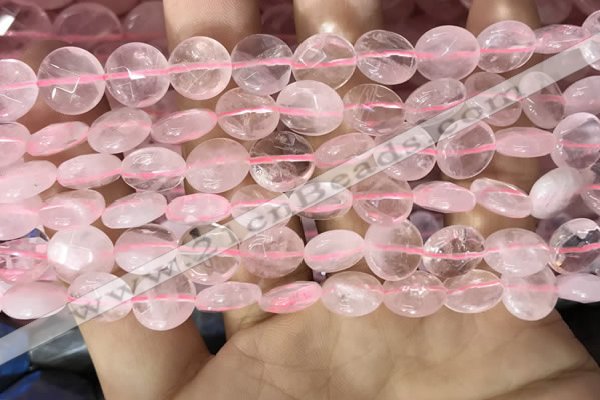 CRQ551 15.5 inches 10mm faceted coin rose quartz beads wholesale