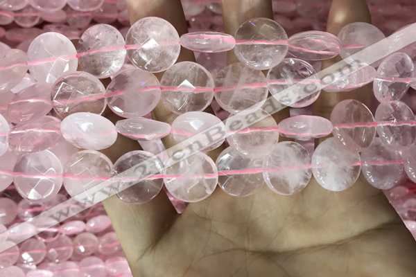 CRQ553 15.5 inches 14mm faceted coin rose quartz beads wholesale