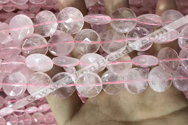 CRQ554 15.5 inches 16mm faceted coin rose quartz beads wholesale
