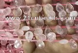 CRQ560 Top drilled 10*14mm faceted briolette rose quartz beads