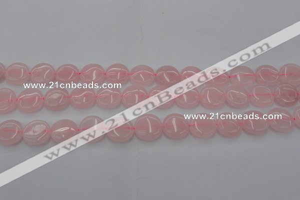 CRQ601 15.5 inches 12mm flat round rose quartz beads wholesale