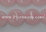 CRQ602 15.5 inches 15mm flat round rose quartz beads wholesale