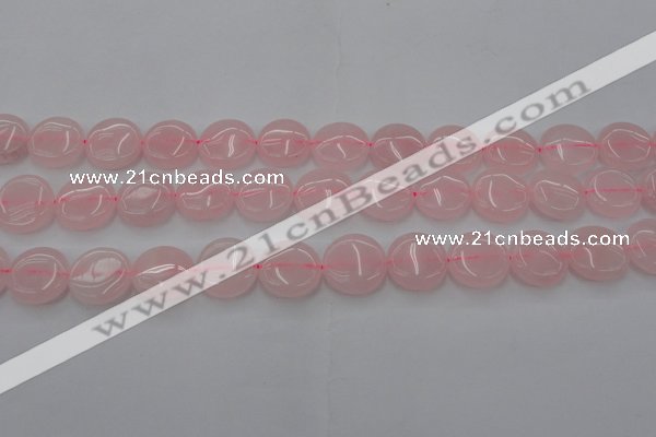 CRQ602 15.5 inches 15mm flat round rose quartz beads wholesale