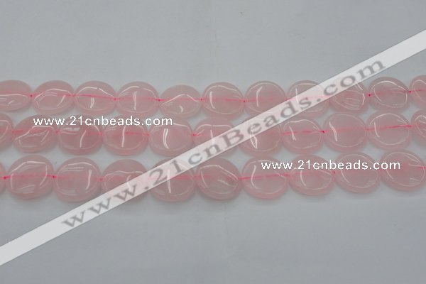 CRQ603 15.5 inches 18mm flat round rose quartz beads wholesale