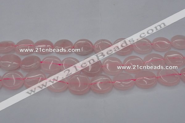 CRQ604 15.5 inches 20mm flat round rose quartz beads wholesale