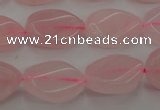 CRQ640 15.5 inches 13*18mm twisted flat teardrop rose quartz beads